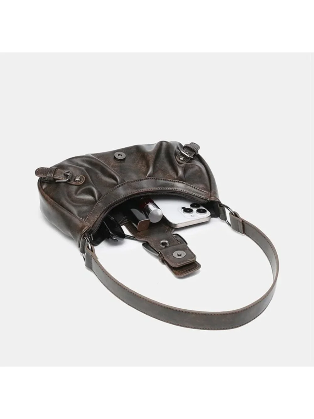 Trendy Y2K Small Shoulder Bag - Punk Hobo Clutch, Leather Top Handle Purse